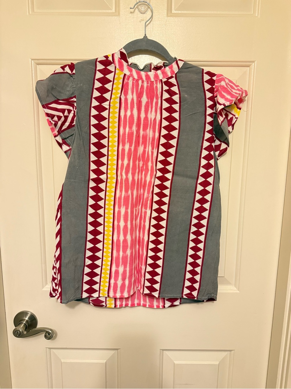 THML Pink, Gray & Yellow Patterned Short Sleeve Tunic